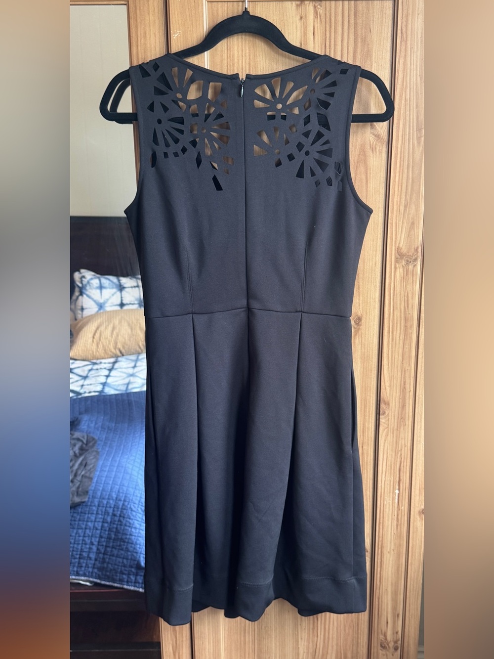 Black Mini Skater Dress with Laser Cut Back Detail - Size 6